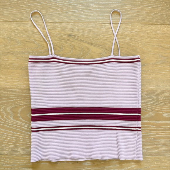 Lulus Lenore Red Pink Striped Ribbed Crop Top Tube Top Size Medium - Picture 3 of 5